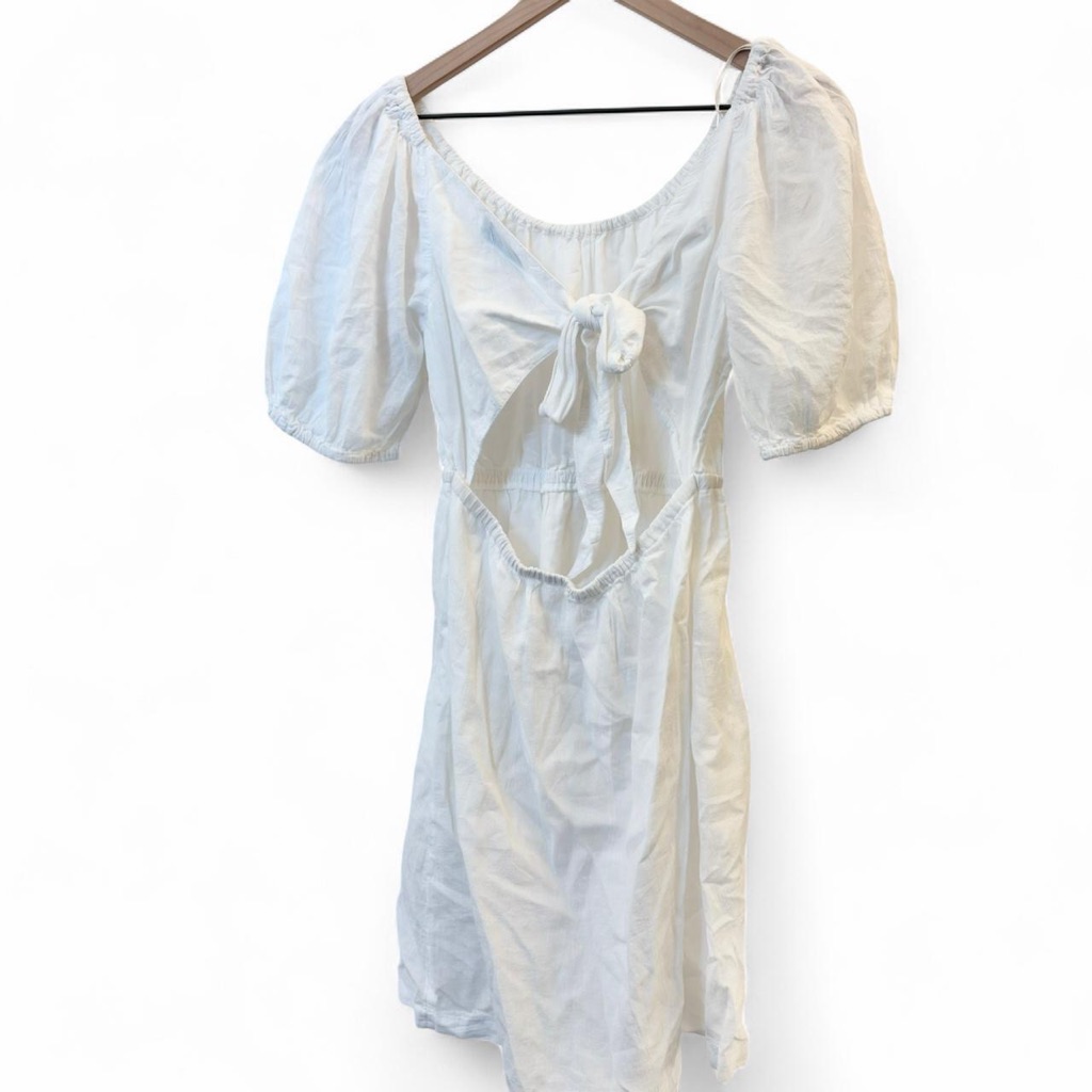 Nwt Old Navy Dress White Puff Sleeve Tie Back Cut-Out Mini Dress Sz S